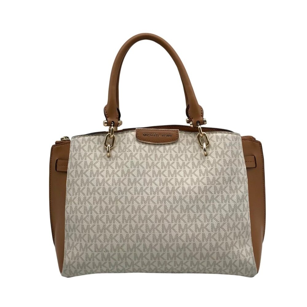 Michael Kors Acorn & Vanilla Coated Canvas Rochelle Satchel Bag